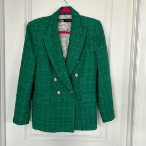 Zara tweed green blazer- never worn, like new